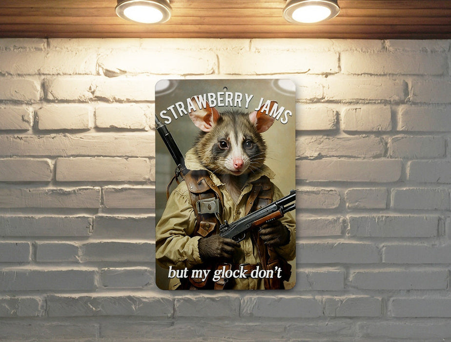 Strawberry Jams But My Glock Don't Metal Sign - Food Humor, Safety Message, Unique Kitchen Decor