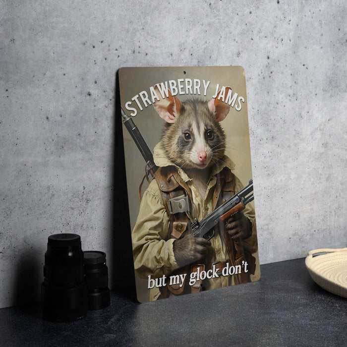 Strawberry Jams But My Glock Don't Metal Sign - Food Humor, Safety Message, Unique Kitchen Decor