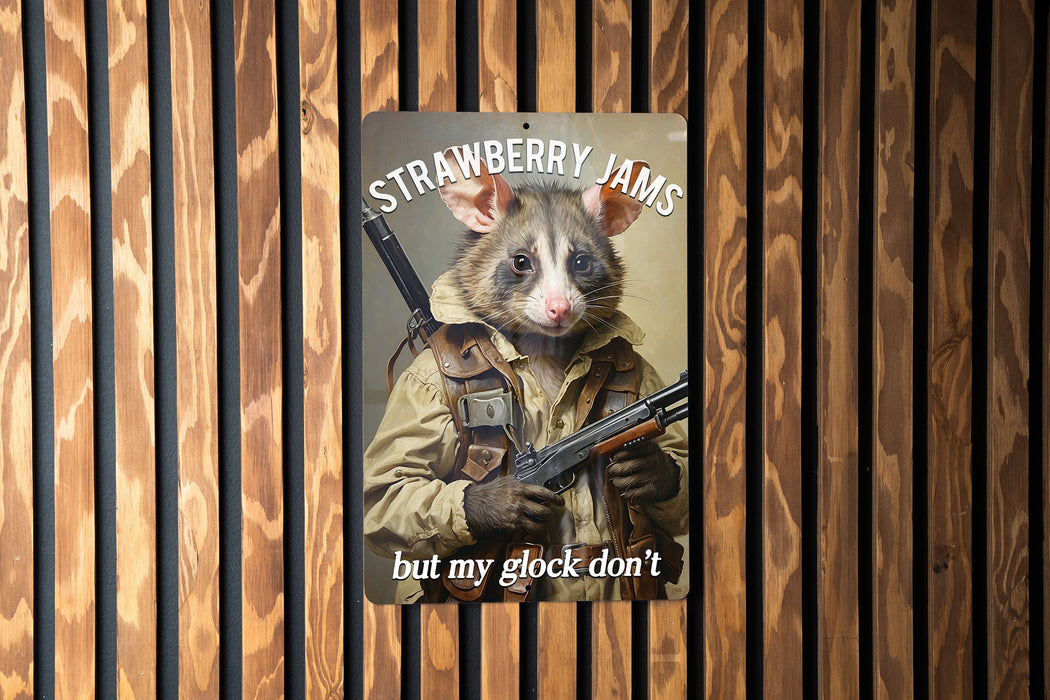 Strawberry Jams But My Glock Don't Metal Sign - Food Humor, Safety Message, Unique Kitchen Decor
