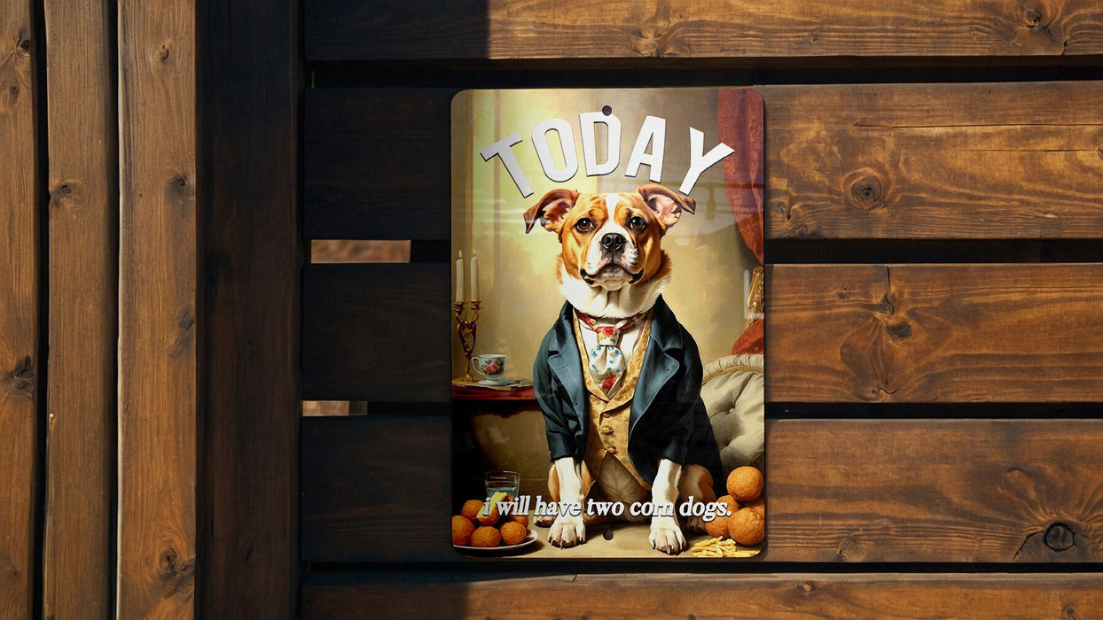 Today I Will Eat Two Corn Dogs Metal Sign - Food Humor, Determined Statement, Whimsical Quote