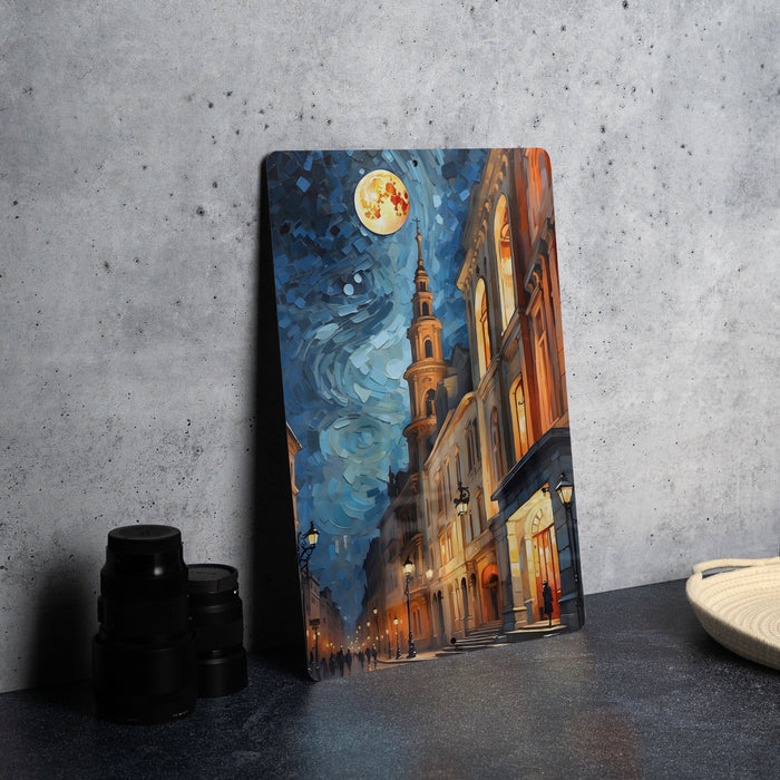 Vintage City Abstract Painting, Urban Chic, Retro Vibe Metal Sign