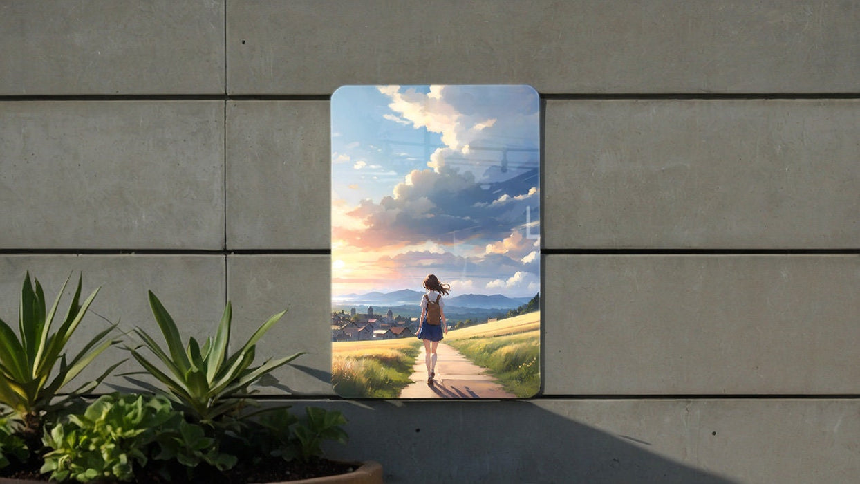 Anime Small Town Nature Art, Whimsical Landscape, Peaceful Scenery Metal Sign