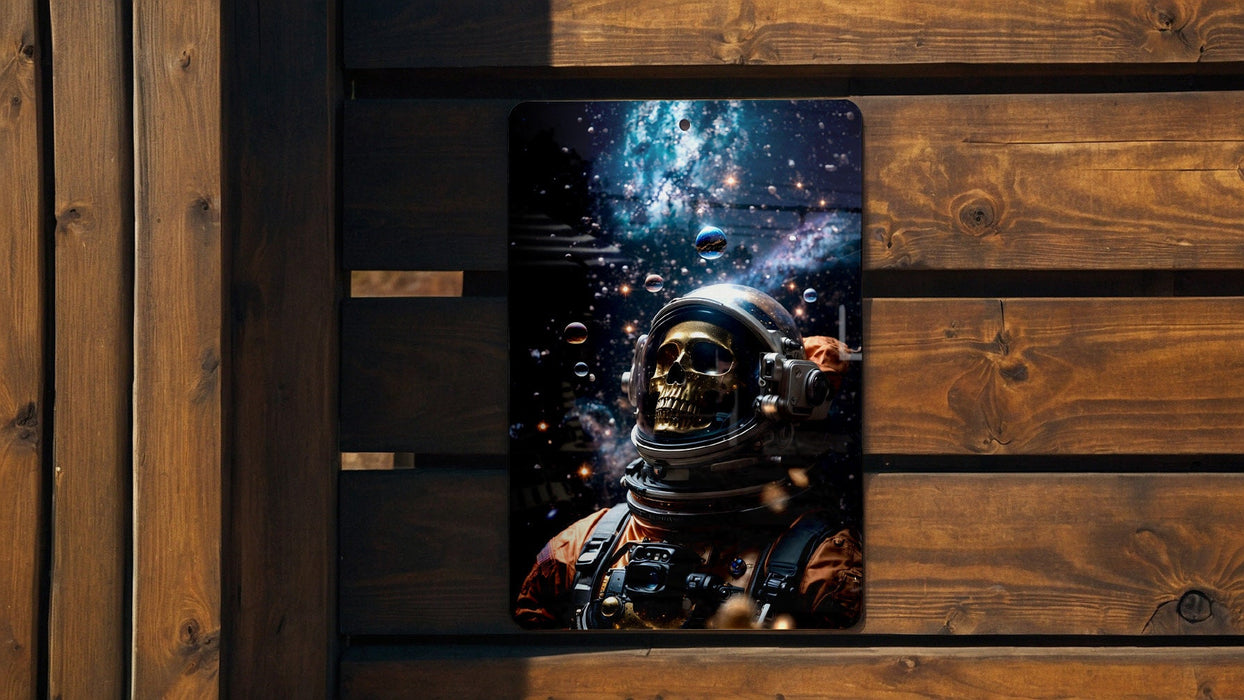 Astronaut Skeleton Universe Metal Sign - Space Art, Cosmic Decor, Sci-Fi Wall Art, Galaxy View, Mystery of Space