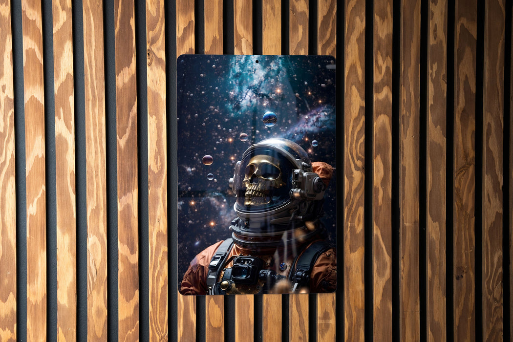 Astronaut Skeleton Universe Metal Sign - Space Art, Cosmic Decor, Sci-Fi Wall Art, Galaxy View, Mystery of Space