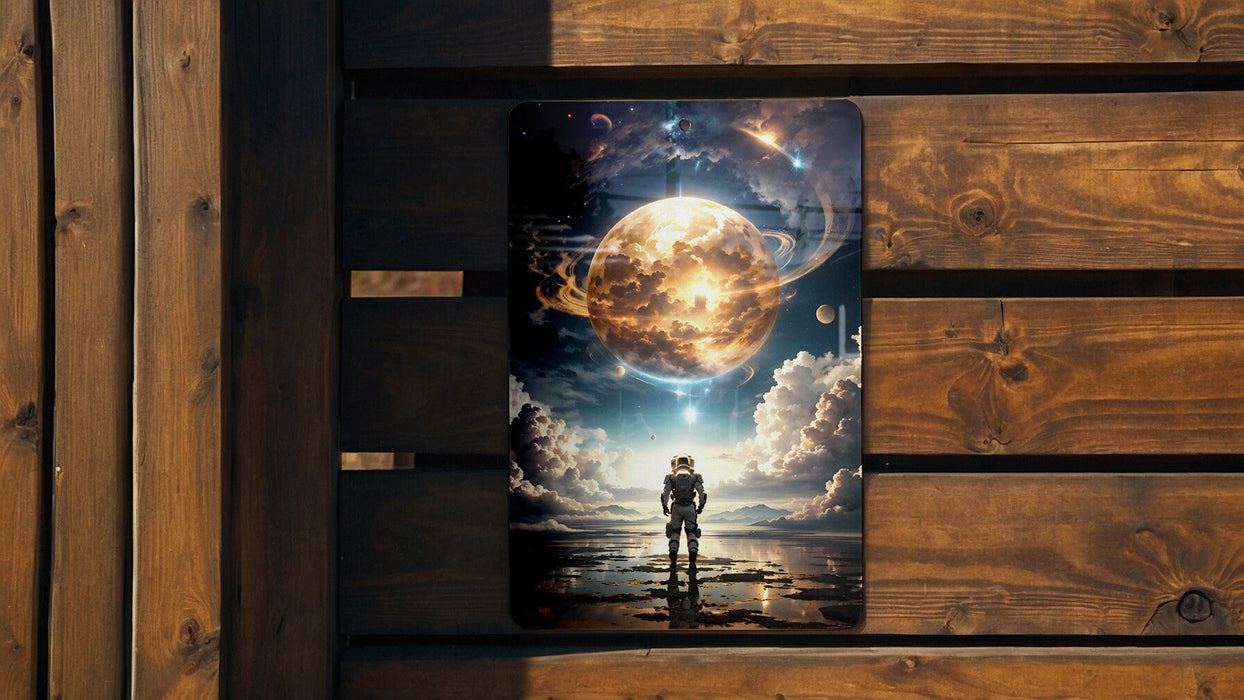 Astronaut Themed Planet Wall Art Metal Sign - Space Exploration, Cosmic Art, Sci-Fi Decor, Galaxy Design, Outer Space