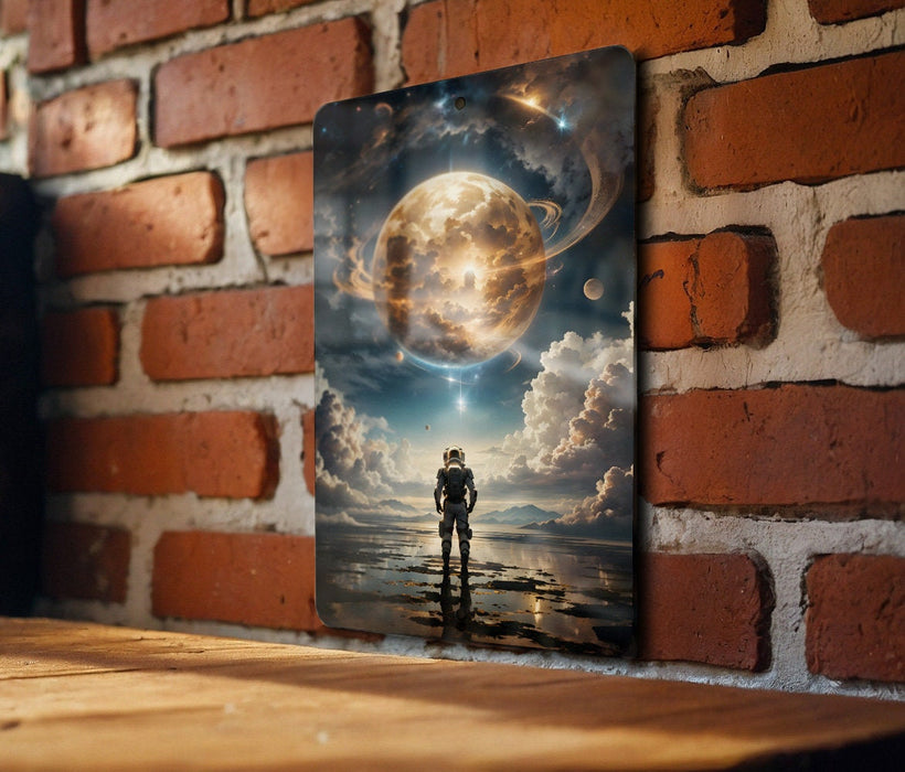 Astronaut Themed Planet Wall Art Metal Sign - Space Exploration, Cosmic Art, Sci-Fi Decor, Galaxy Design, Outer Space