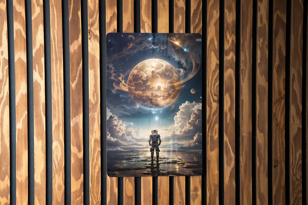 Astronaut Themed Planet Wall Art Metal Sign - Space Exploration, Cosmic Art, Sci-Fi Decor, Galaxy Design, Outer Space