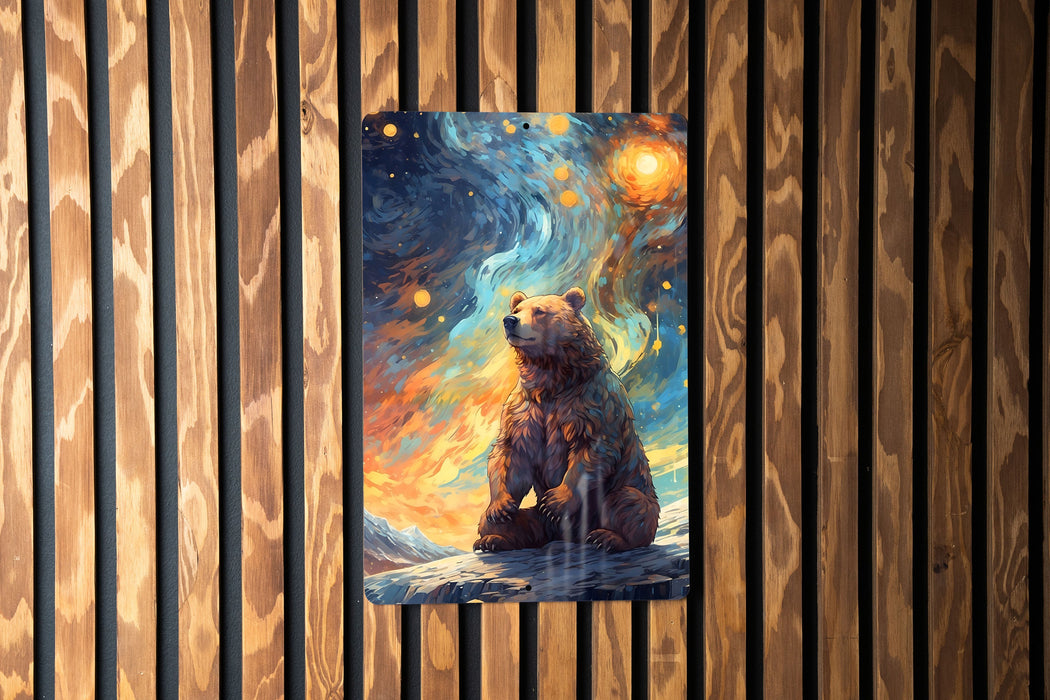 Bear Staring at Galaxy Wall Art Metal Sign - Cosmic Animal, Space Decor, Starry Night, Nature Meets Space, Unique Art