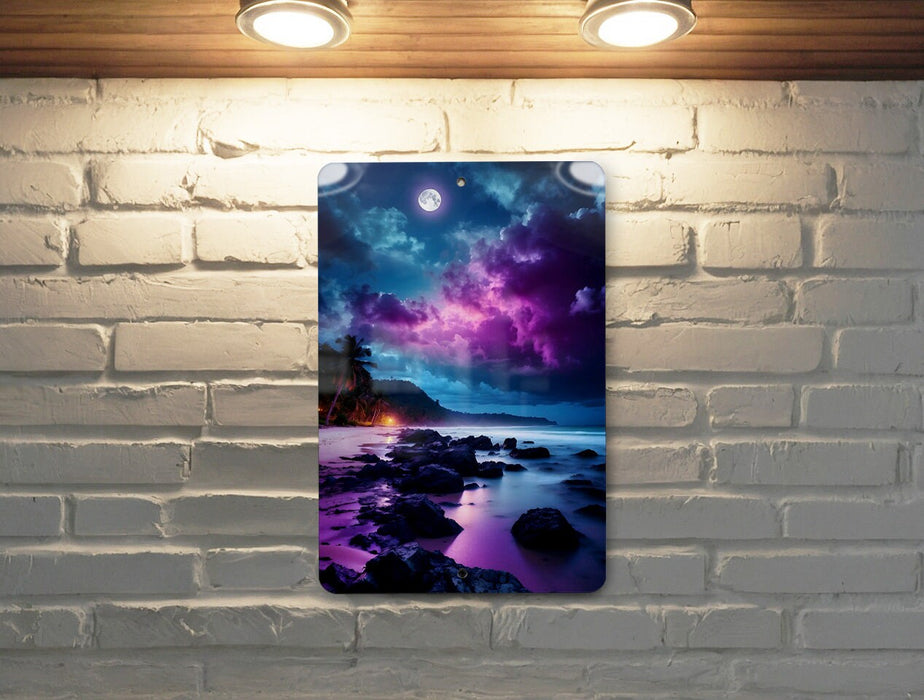 Colorful Galaxy Beach Art Metal Sign - Cosmic Seaside, Space Decor, Starry Shore, Sci-Fi Ocean, Astral Sand
