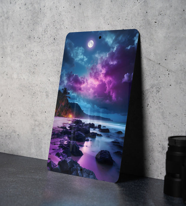 Colorful Galaxy Beach Art Metal Sign - Cosmic Seaside, Space Decor, Starry Shore, Sci-Fi Ocean, Astral Sand
