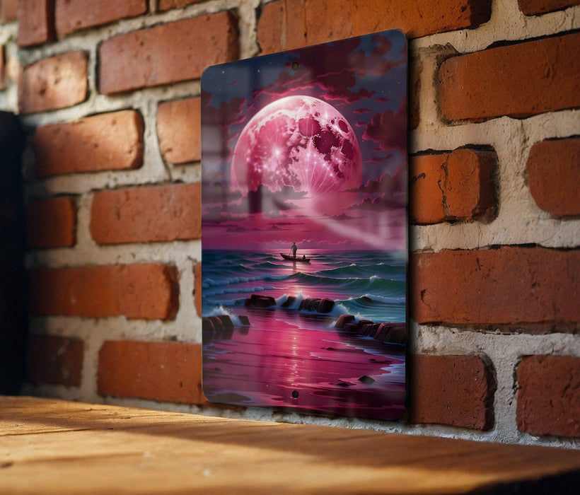 Colorful Night Sky Ocean Wall Art Metal Sign - Starry Sea, Celestial Waters, Cosmic Ocean, Night Beach, Serene View