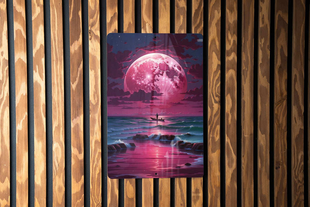Colorful Night Sky Ocean Wall Art Metal Sign - Starry Sea, Celestial Waters, Cosmic Ocean, Night Beach, Serene View