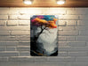 Colorful Tree Dark Mountainscape Metal Sign - Vibrant Nature, Scenic Art, Wilderness Decor, Mountain View, Forest Theme