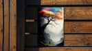 Colorful Tree Dark Mountainscape Metal Sign - Vibrant Nature, Scenic Art, Wilderness Decor, Mountain View, Forest Theme