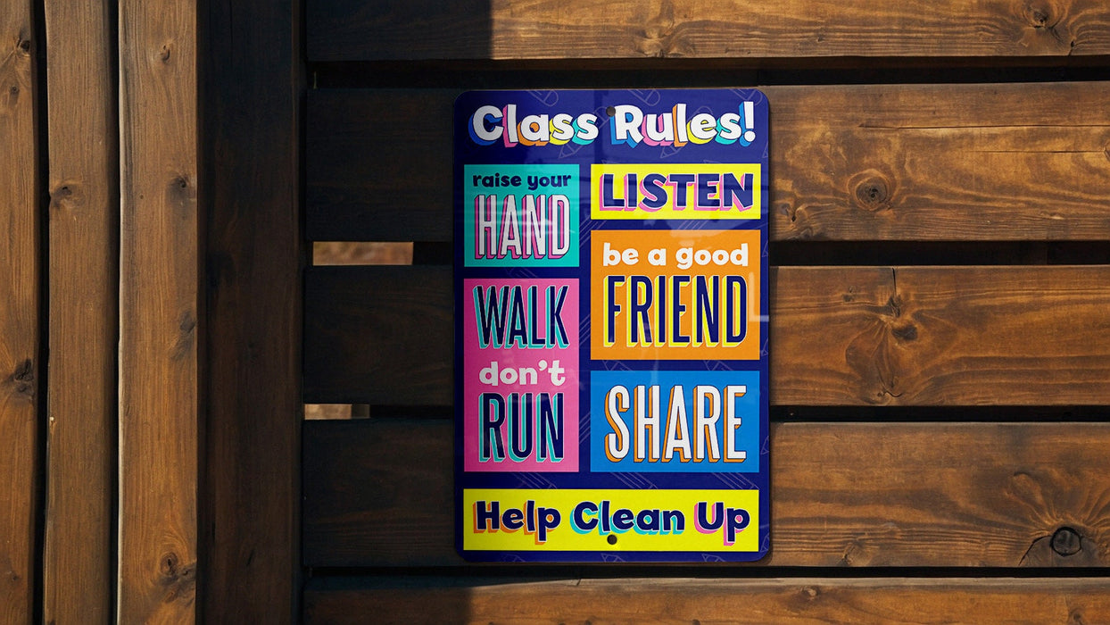 Colorful Classroom Rules Metal Sign - Easy to Clean Classroom Decor - Educational - Educational Poster - Teacher - Teacher Sign