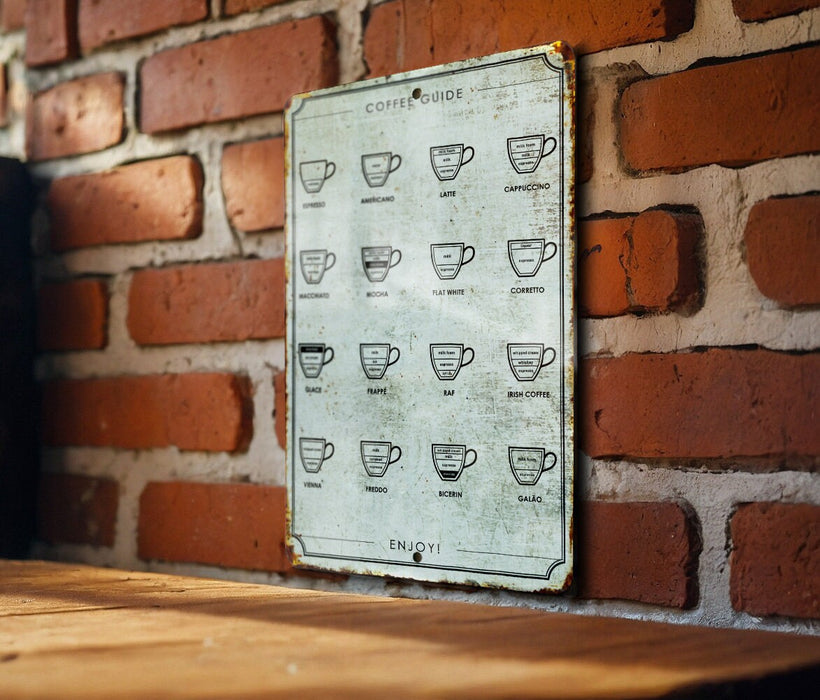 Brewmaster's Guide - Coffee Mixtures Metal Sign - Coffee Shop Decor - Kitchen Decor - Gift for Him/Her - Coffee Guide