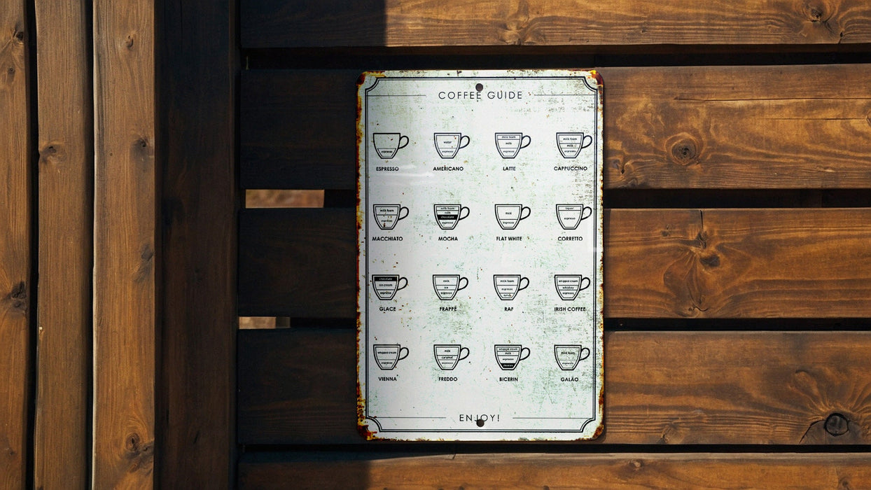 Brewmaster's Guide - Coffee Mixtures Metal Sign - Coffee Shop Decor - Kitchen Decor - Gift for Him/Her - Coffee Guide