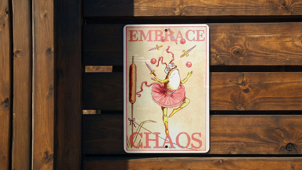 Embrace Chaos - Metal Sign - Funny Frog Art, Wall Art, Vintage Style Wall Art, Cute Frog, Funny Gift