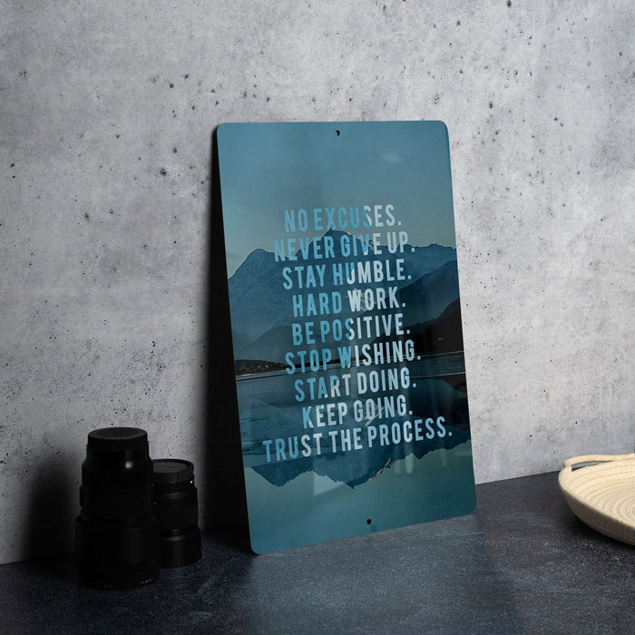 Motivational Metal Sign - Never Give Up - Stay Humble - Hard Work - Be Positive - Stop Wishing- Start Doing - Keep Going - Trust the Process