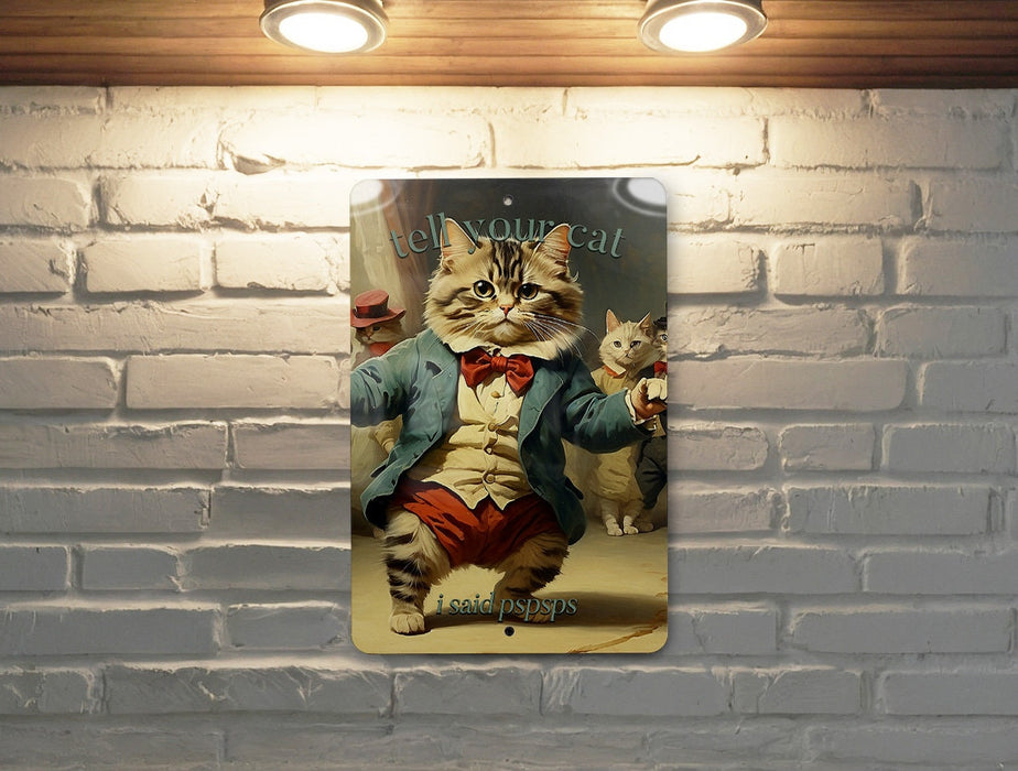 Tell Your Cat I Said Pspsps Metal Sign, Cat Lover Decor, Whimsical Cat Call, Funny Feline Art, Quirky Wall Decor