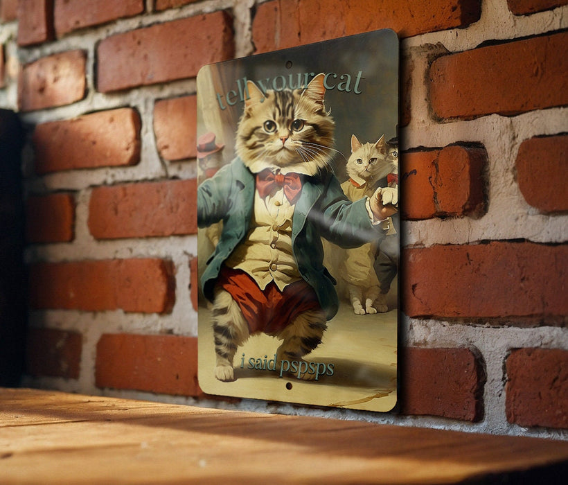 Tell Your Cat I Said Pspsps Metal Sign, Cat Lover Decor, Whimsical Cat Call, Funny Feline Art, Quirky Wall Decor