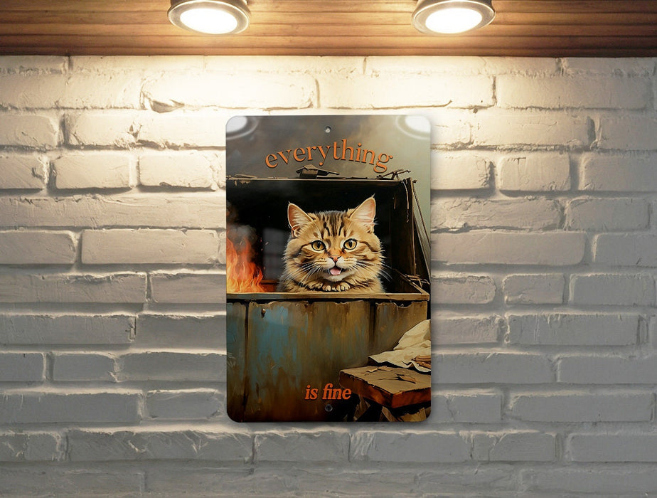 Everything Is Fine Dumpster Fire Art Metal Sign, Humorous Wall Art, Quirky Decor, Modern Chaos Humor, Funny Home Sign