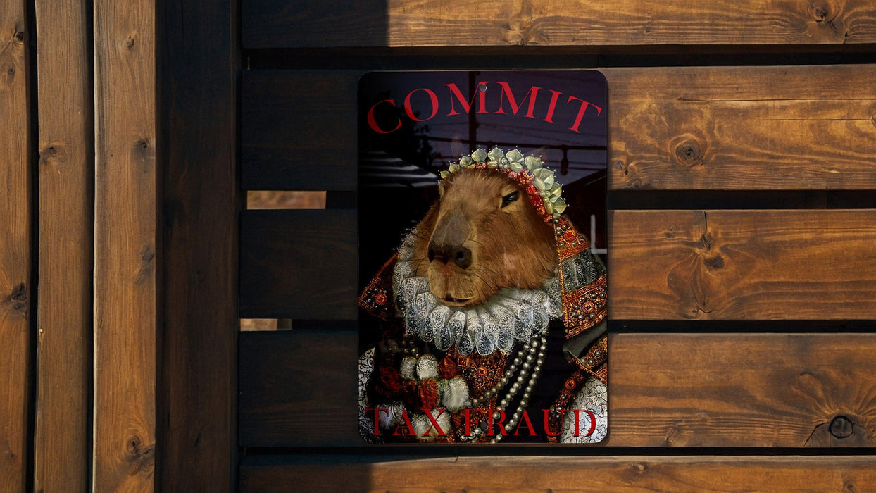 Commit Tax Fraud - Metal Signs - Legal Humor Decor, Capybara Lover Gift, Funny Office Sign, Unique Wall Art, Funny Home Decor
