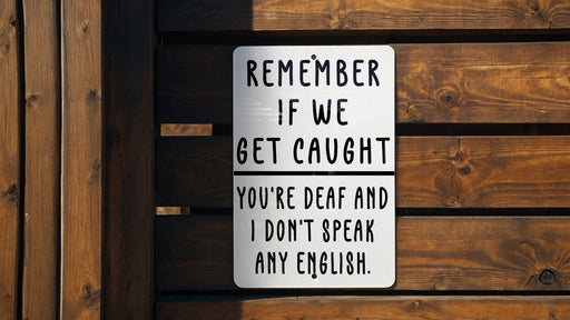 Remember If We Get Caught Metal Sign - You're Deaf and I Don't Speak English, Partner In Crime Humor, Funny Wall Art, Quirky Home Decor