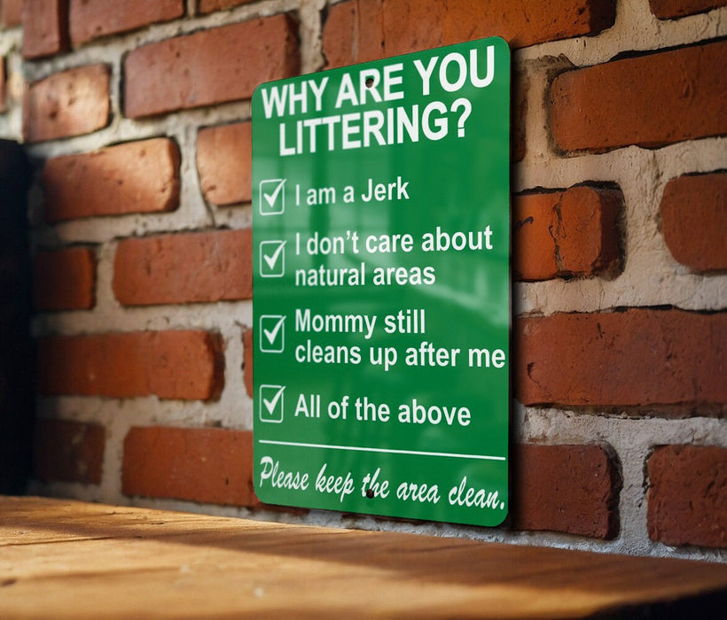 Funny Metal Sign, Why Are You Littering?
