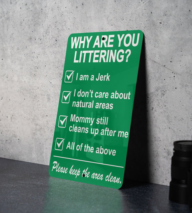 Funny Metal Sign, Why Are You Littering?