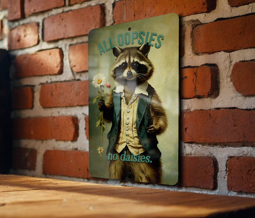 All Oopsies No Daisies Metal Sign - Cute Raccoon Decor, Animal Wall Art, Home Decoration, Quirky Gift, Funny Sign