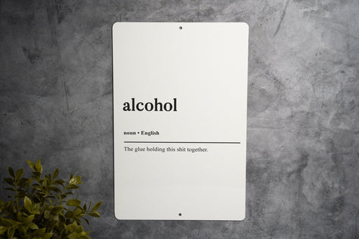 Alcohol Funny Definition Metal Sign - Humorous Bar Decor, Quirky Drink Humor, Unique Wall Art, Home Bar Accessory