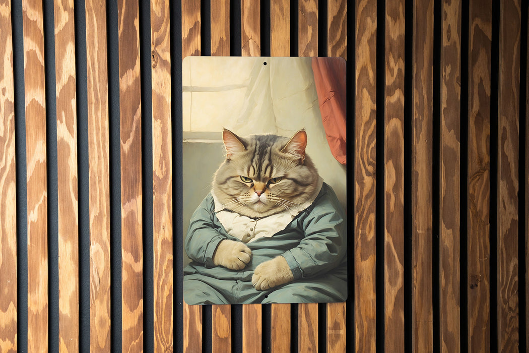Vintage Retro Sad Fat Cat Metal Sign - Chonker Art, Nostalgic Decor, Whimsical Pet, Quirky Animal, Home Wall Accent