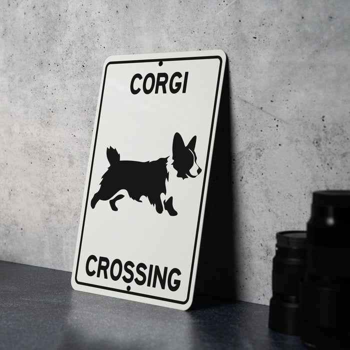 Corgi Crossing Metal Sign, Dog Themed Decor, Pet Crossing Alert, Home and Garden Accessory, Unique Gift