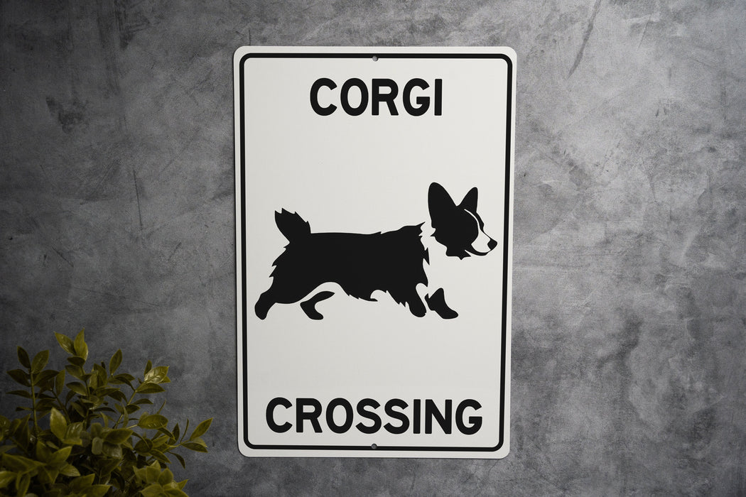 Corgi Crossing Metal Sign, Dog Themed Decor, Pet Crossing Alert, Home and Garden Accessory, Unique Gift