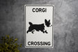Corgi Crossing Metal Sign, Dog Themed Decor, Pet Crossing Alert, Home and Garden Accessory, Unique Gift