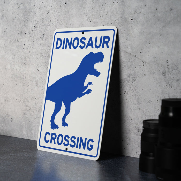 Dinosaur Crossing Metal Sign, Prehistoric Decor, Kids Room Accessory, Unique Garden Sign, Wall Art