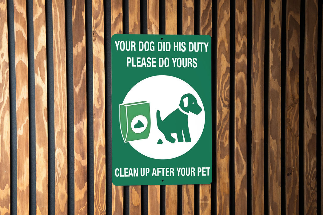 Dog Poop Sign - Metal, Eco Conscious, Outdoor Responsibility