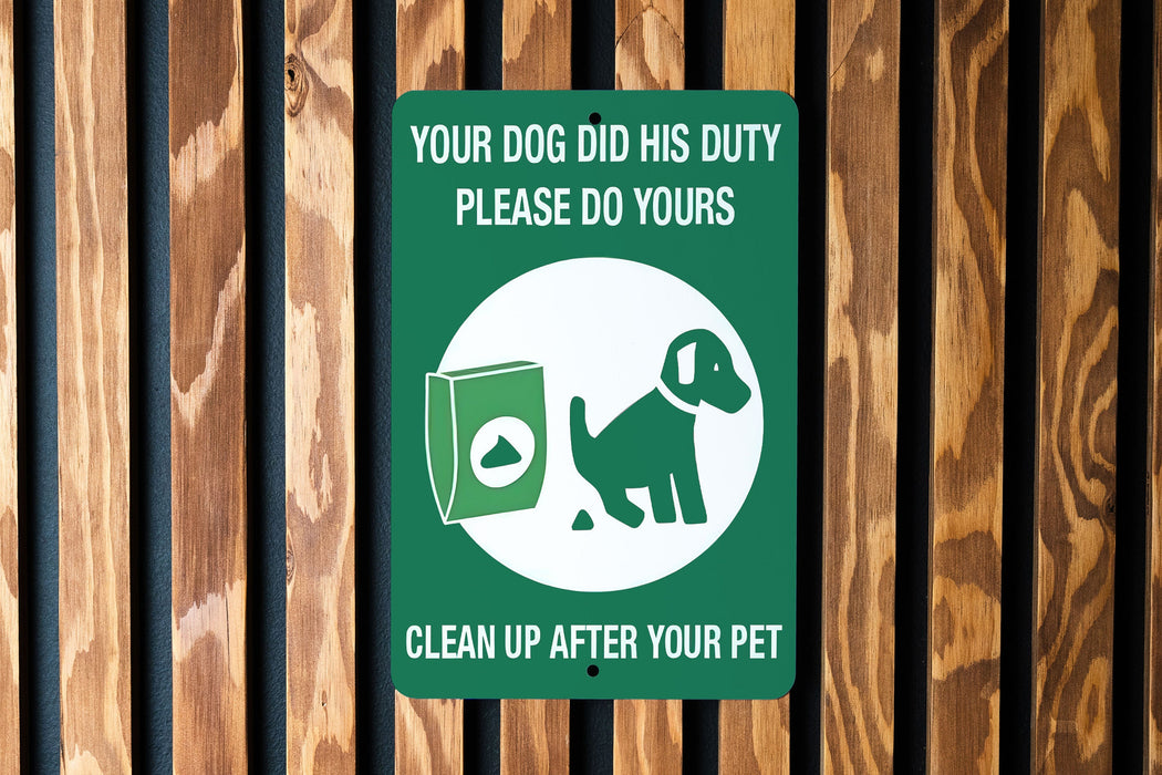 Dog Poop Sign - Metal, Eco Conscious, Outdoor Responsibility