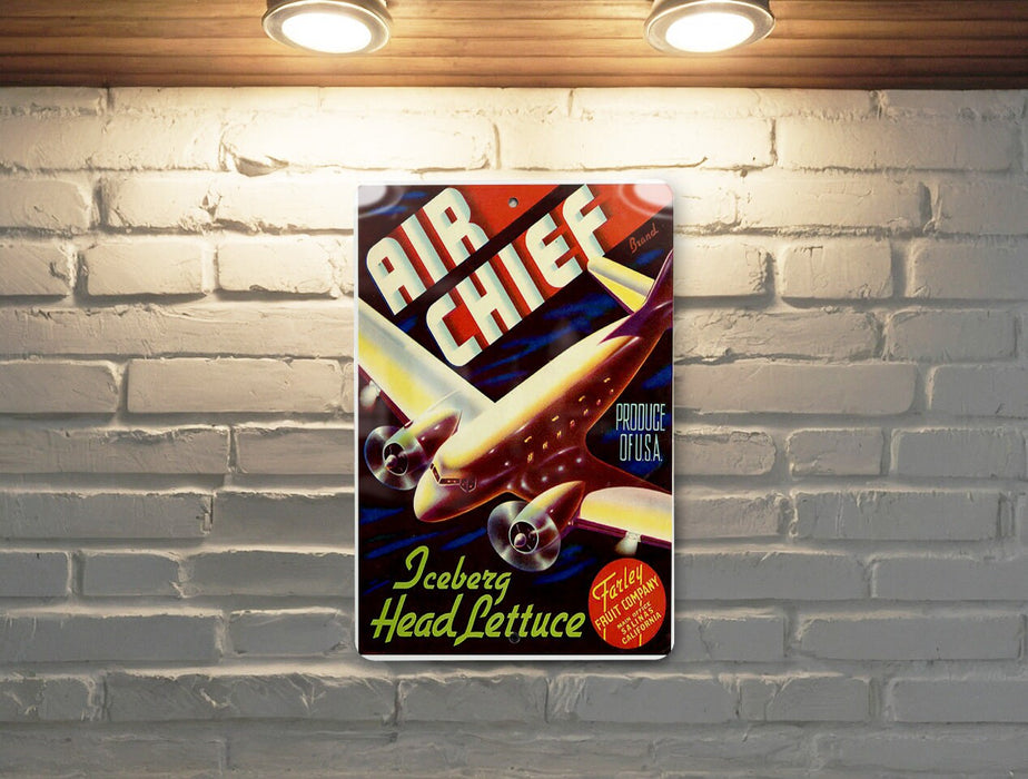 Air Chief Lettuce Vintage Metal Poster - Retro Kitchen Sign, Iceberg Head Decor