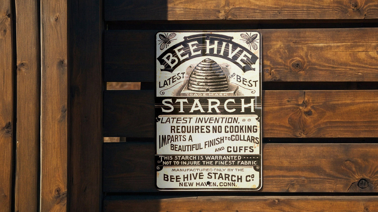 Bee Hive Starch Metal Poster - Vintage Laundry Sign, Retro Starch Advertisement