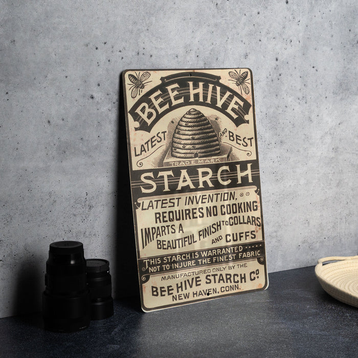 Bee Hive Starch Metal Poster - Vintage Laundry Sign, Retro Starch Advertisement