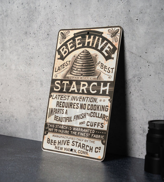 Bee Hive Starch Metal Poster - Vintage Laundry Sign, Retro Starch Advertisement