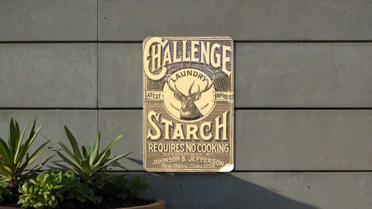 Challenge Starch Vintage Metal Poster - Laundry Starch Sign, Retro Laundry Room Decor