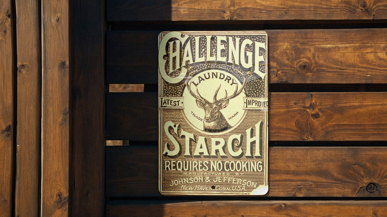 Challenge Starch Vintage Metal Poster - Laundry Starch Sign, Retro Laundry Room Decor