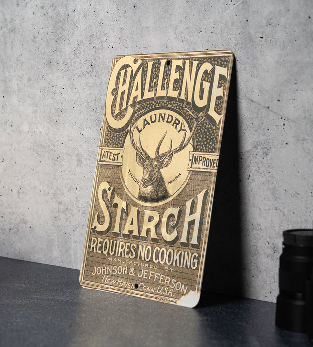 Challenge Starch Vintage Metal Poster - Laundry Starch Sign, Retro Laundry Room Decor