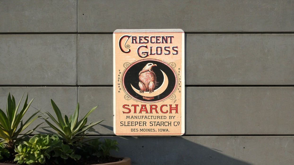 Crescent Gloss Starch Metal Poster - Vintage Laundry Sign, Classic Starch Ad
