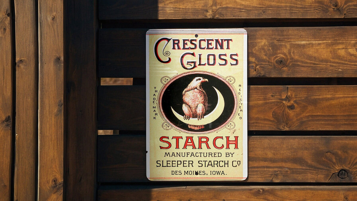 Crescent Gloss Starch Metal Poster - Vintage Laundry Sign, Classic Starch Ad