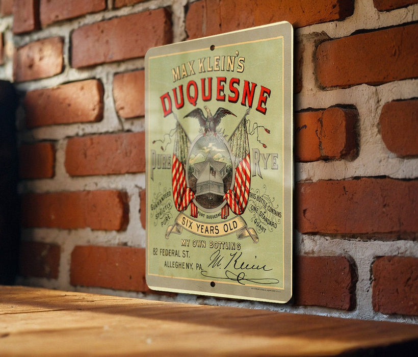 Max Kleins Duquesne Rye Metal Poster - Vintage Whiskey Ad, Classic Bar Decor