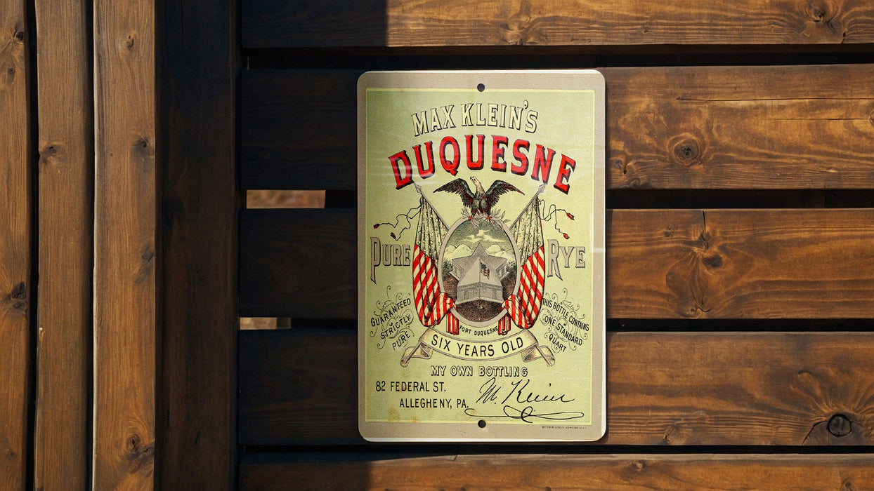 Max Kleins Duquesne Rye Metal Poster - Vintage Whiskey Ad, Classic Bar Decor